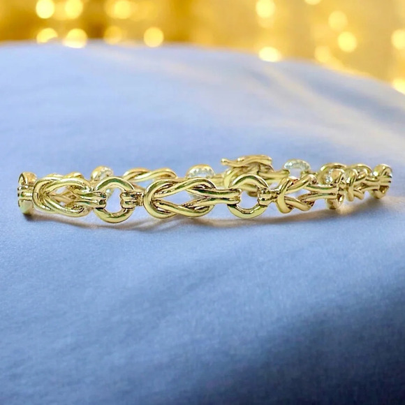96-Diamond Yellow Gold-Plated Love Knot Tennis Bracelet - Picture 7 of 12
